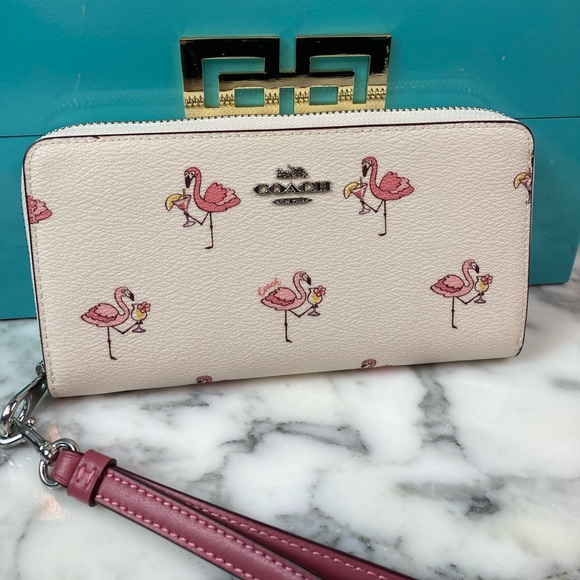 Coach Bags Nwt Coach Cj569 Chalk Pink Multi Flamingo Zip Around